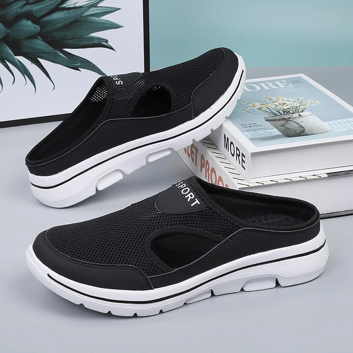 Men's Slip On Mules Womens Lightweight Open Back Shoes Comfort Walking Shoes Breathable Slippers Closed Toe Slides