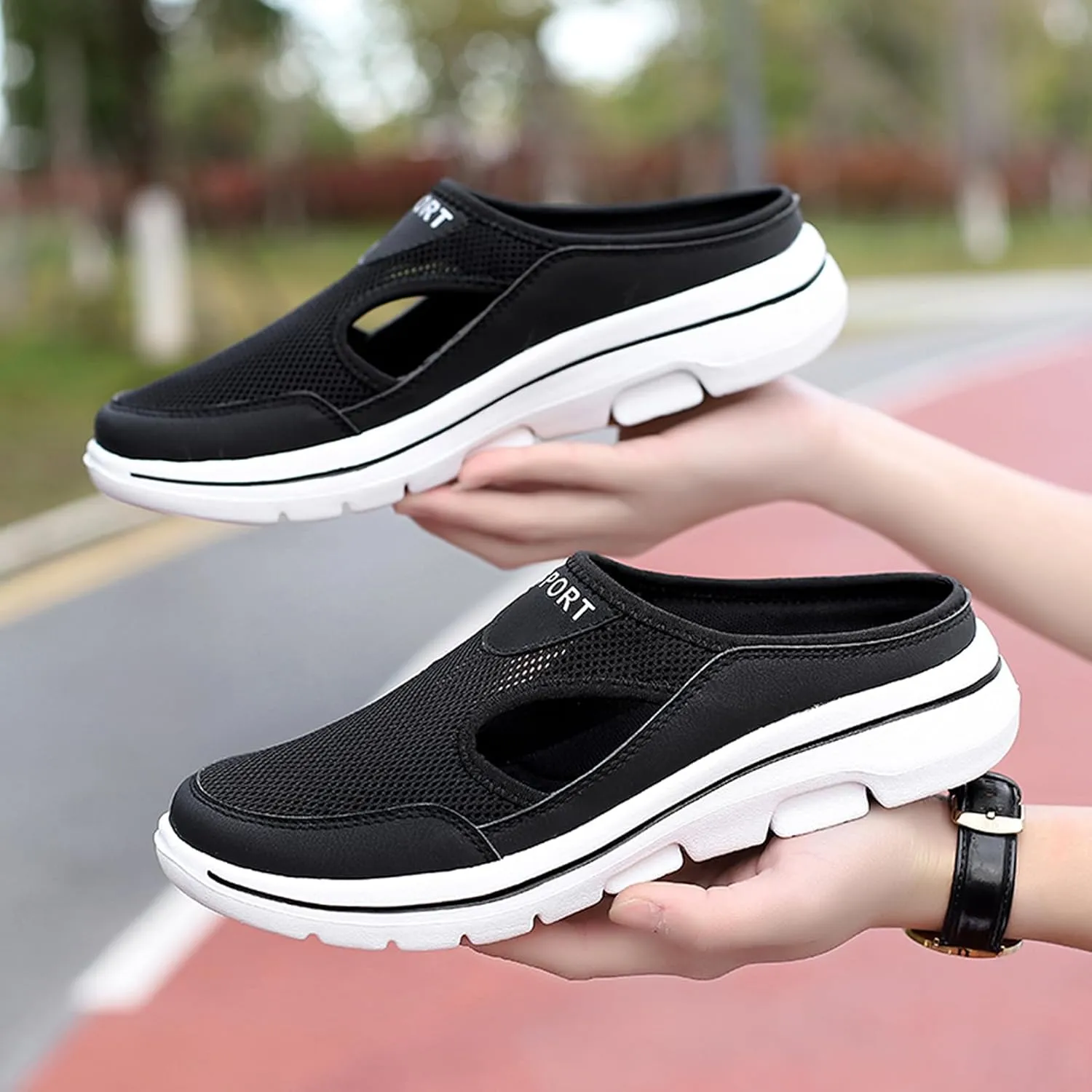 Men's Slip On Mules Womens Lightweight Open Back Shoes Comfort Walking Shoes Breathable Slippers Closed Toe Slides