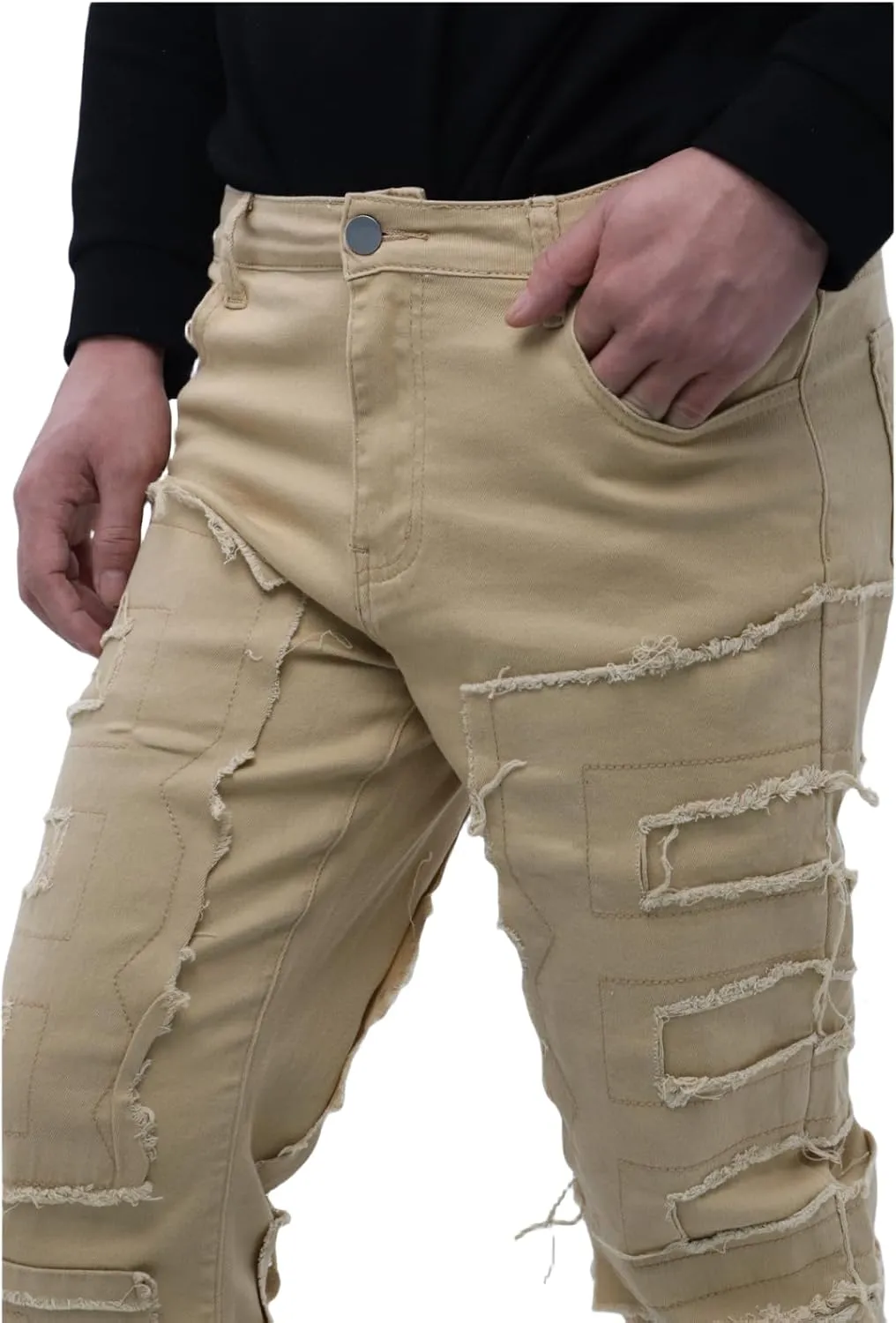 Mens Stacked Jeans Y2k Slim Fit Skinny Ripped Jeans Distressed Destroyed Denim Pants Emo Hip Hop Jeans
