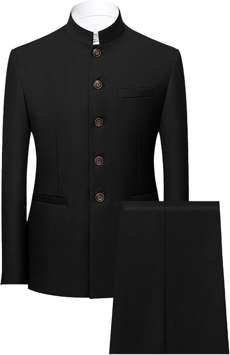 Men's Suits Stand Mandarin Collar Suit 2 Piece Men Suits Slim Fit Chinese Tunic Suits Solid Jacket Set