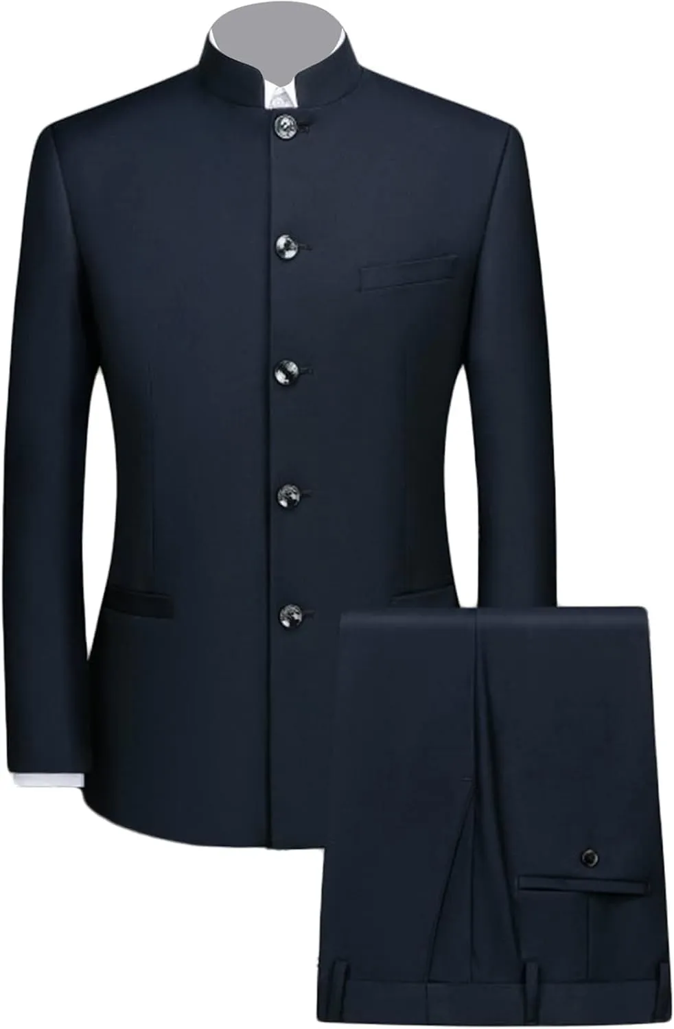 Men's Suits Stand Mandarin Collar Suit 2 Piece Men Suits Slim Fit Chinese Tunic Suits Solid Jacket Set