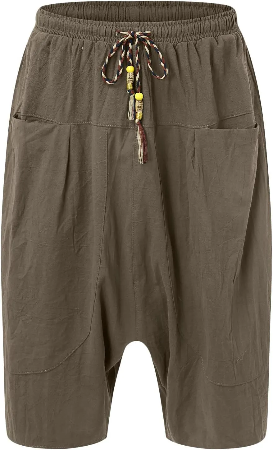 Mens Summer Fashion Casual Cotton Cropped Pants Loose Low Crotch Harem Pants Men's Big & Tall Athletic Shorts