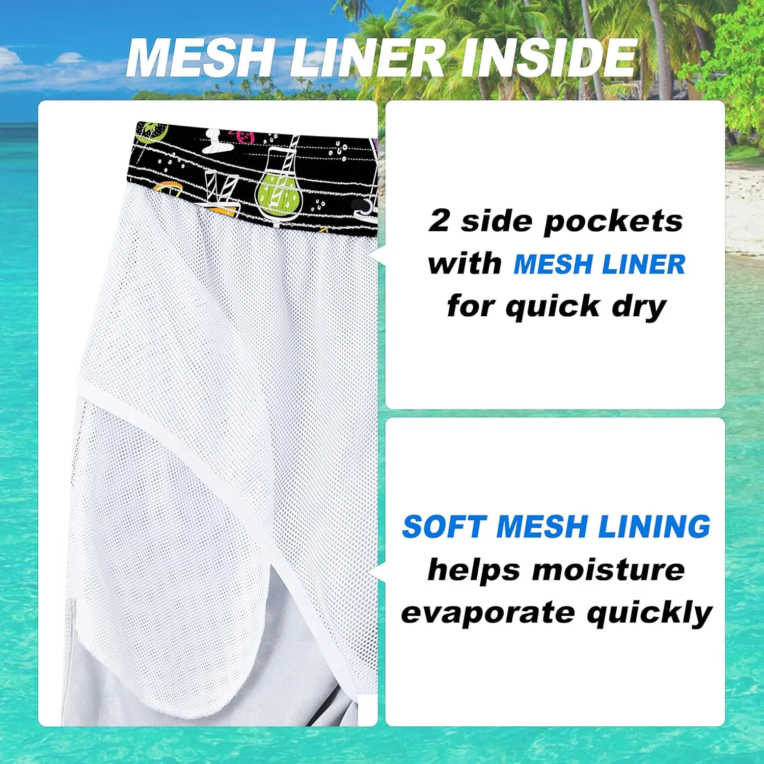 Mens Swim Trunks Quick Dry Board Shorts with Mesh Lining, Breathable Fit Hawaii Beach Shorts Swimwear Bathing Suits