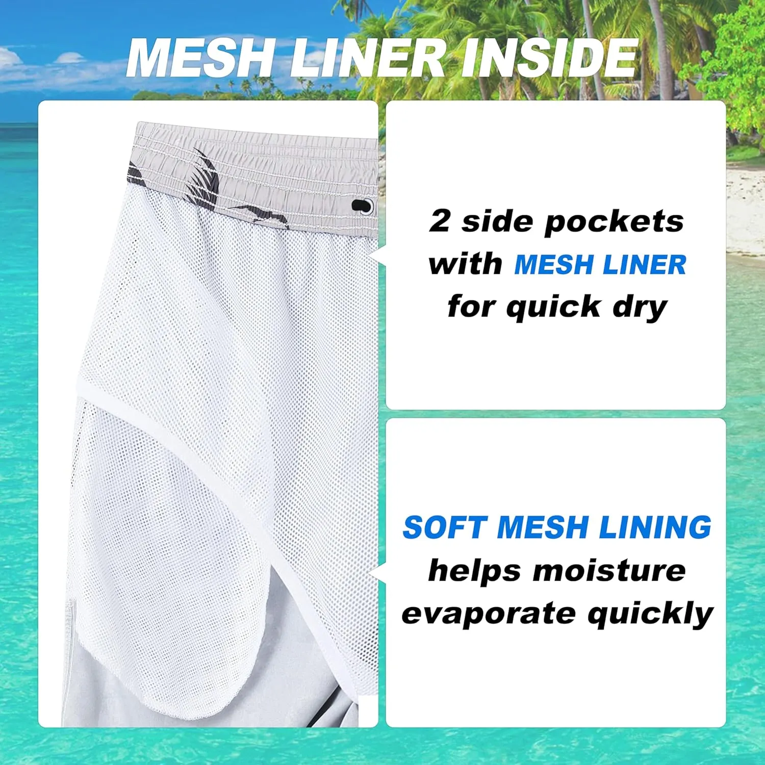 Mens Swim Trunks Quick Dry Board Shorts with Mesh Lining, Breathable Fit Hawaii Beach Shorts Swimwear Bathing Suits