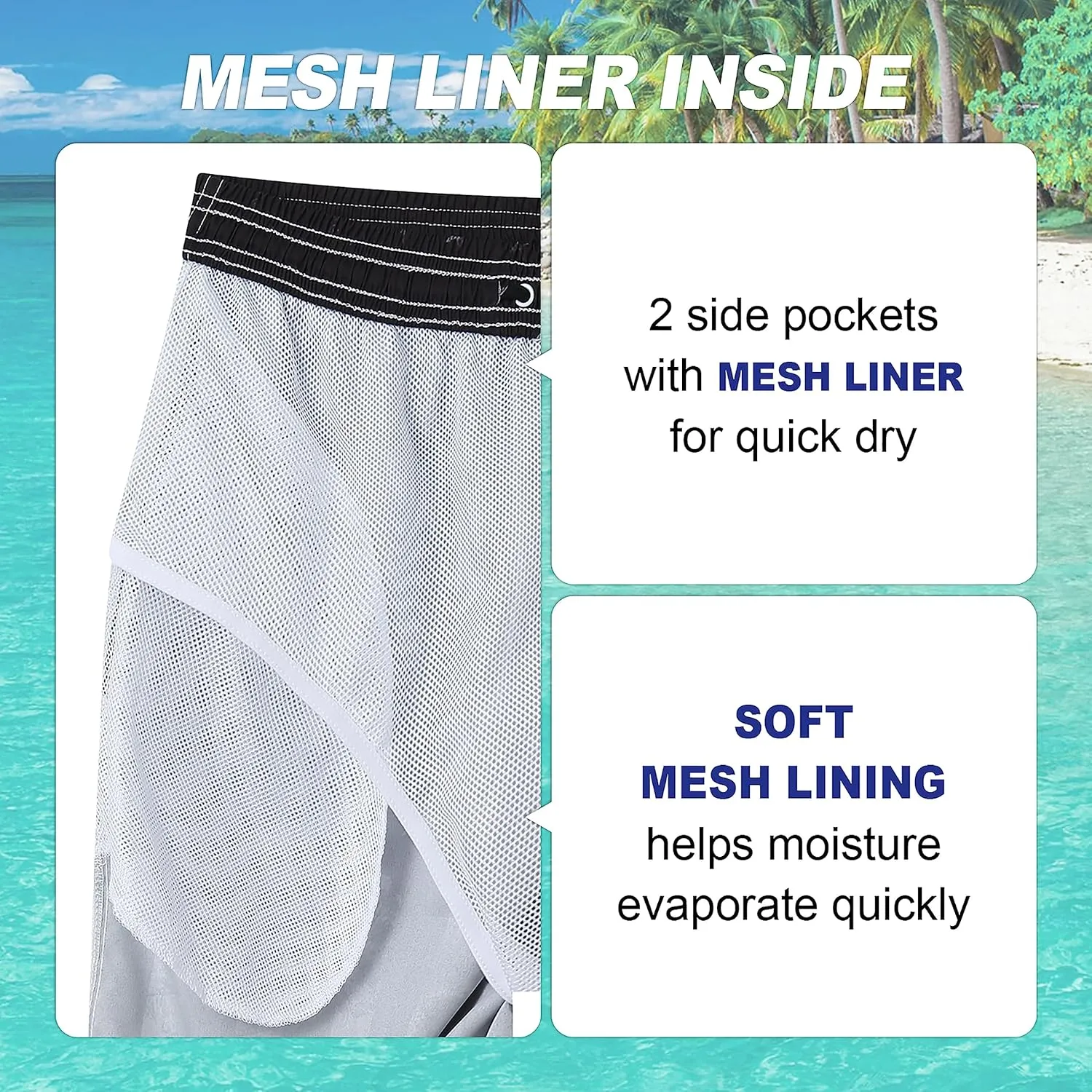 Mens Swim Trunks Quick Dry Board Shorts with Mesh Lining, Breathable Fit Hawaii Beach Shorts Swimwear Bathing Suits