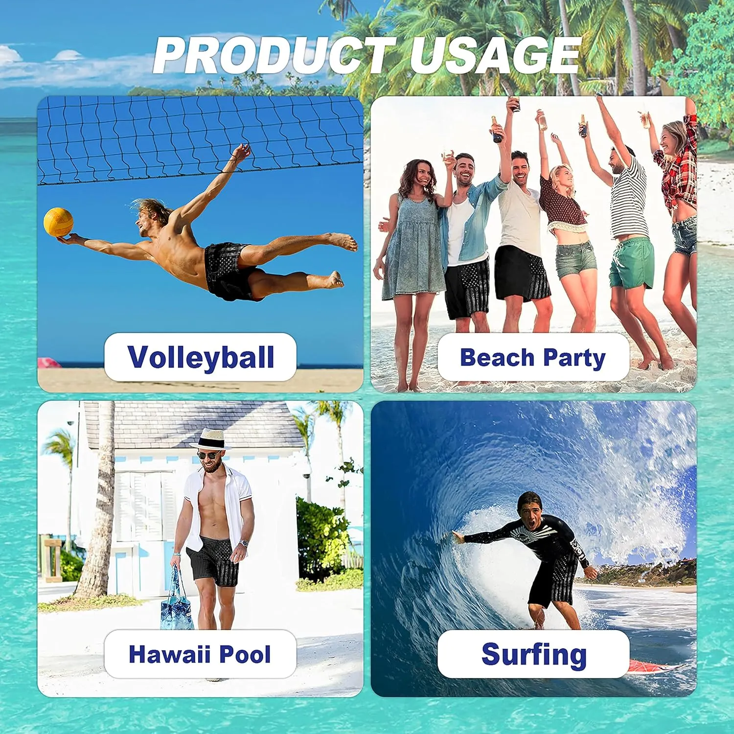 Mens Swim Trunks Quick Dry Board Shorts with Mesh Lining, Breathable Fit Hawaii Beach Shorts Swimwear Bathing Suits