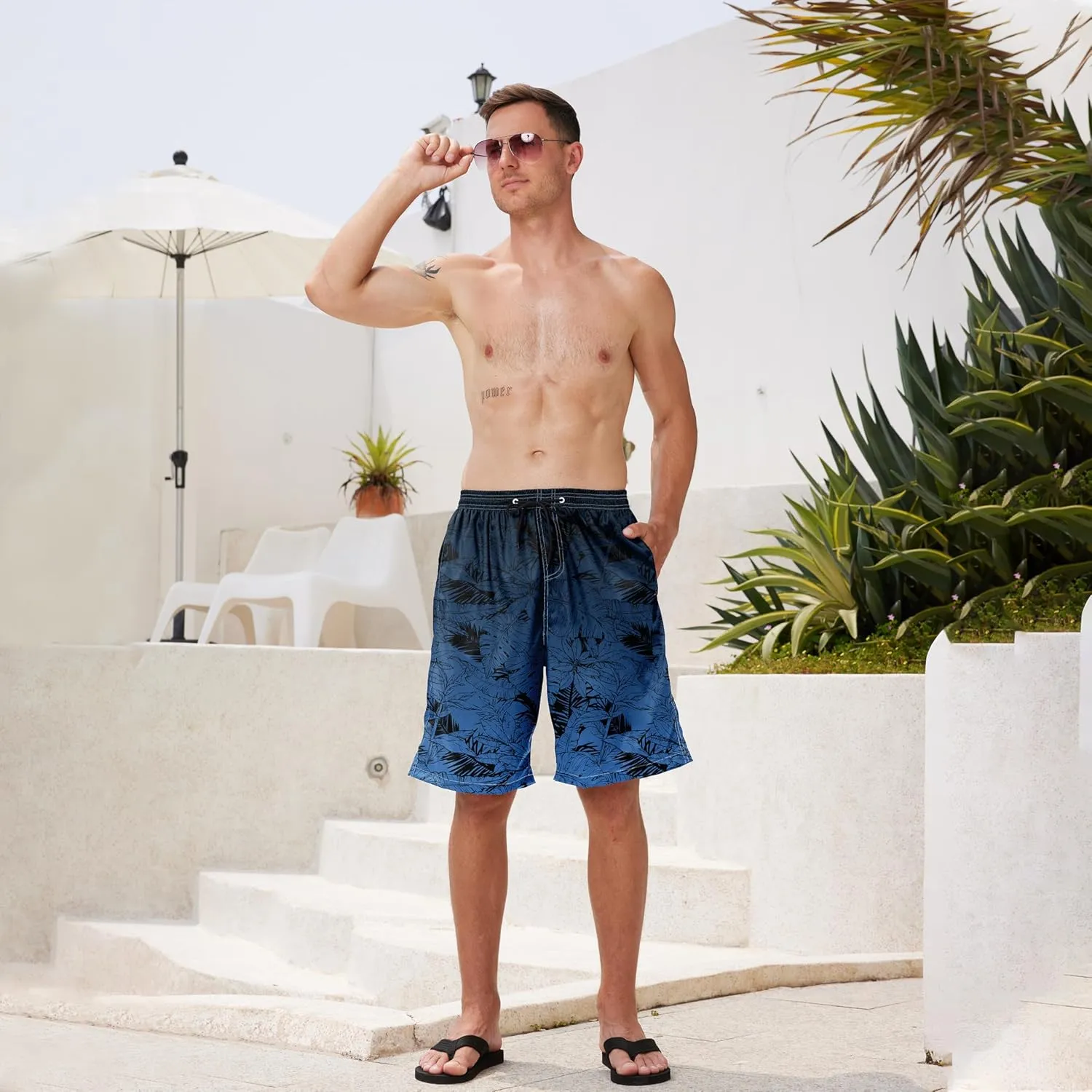 Mens Swim Trunks Quick Dry Board Shorts with Mesh Lining, Breathable Fit Hawaii Beach Shorts Swimwear Bathing Suits