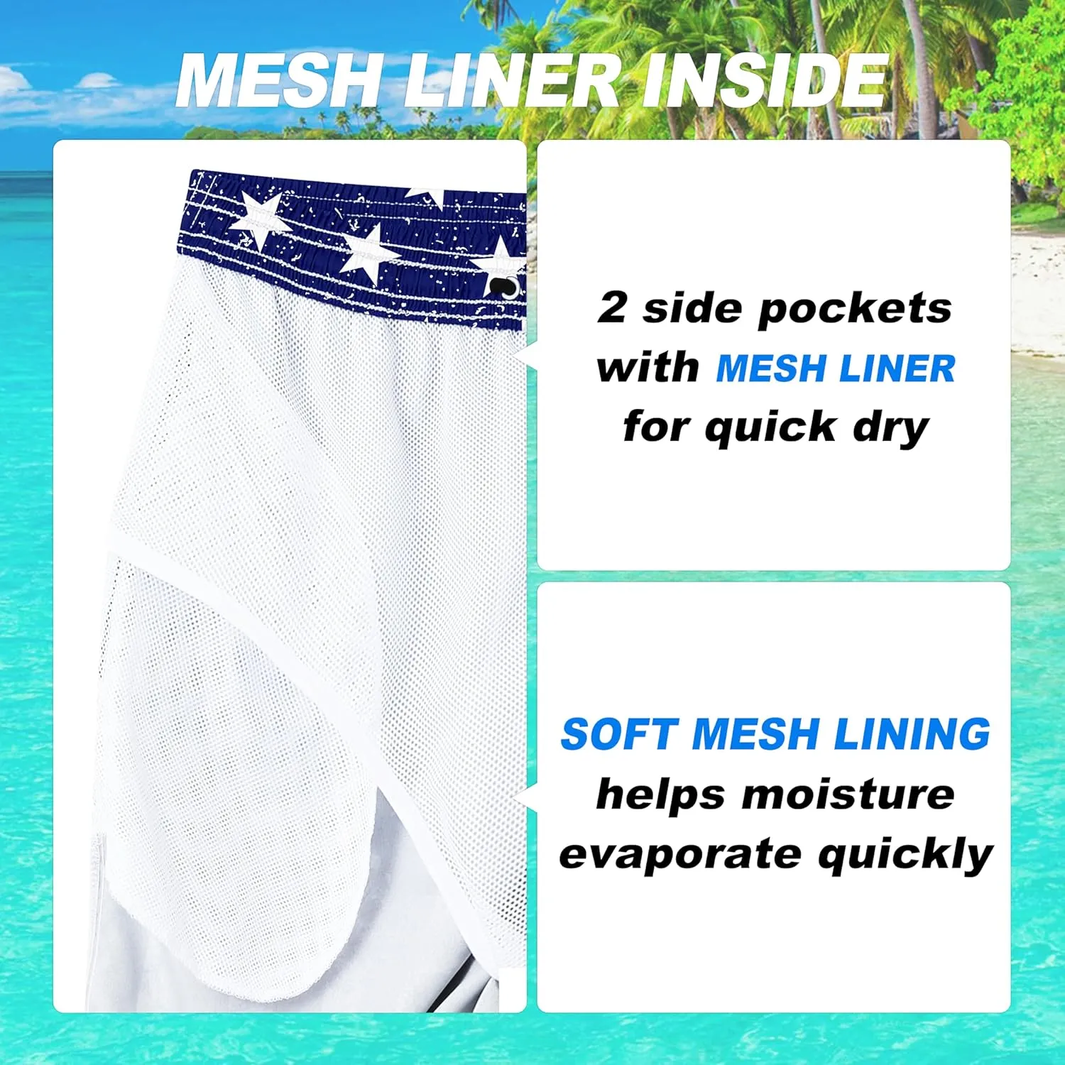 Mens Swim Trunks Quick Dry Board Shorts with Mesh Lining, Breathable Fit Hawaii Beach Shorts Swimwear Bathing Suits