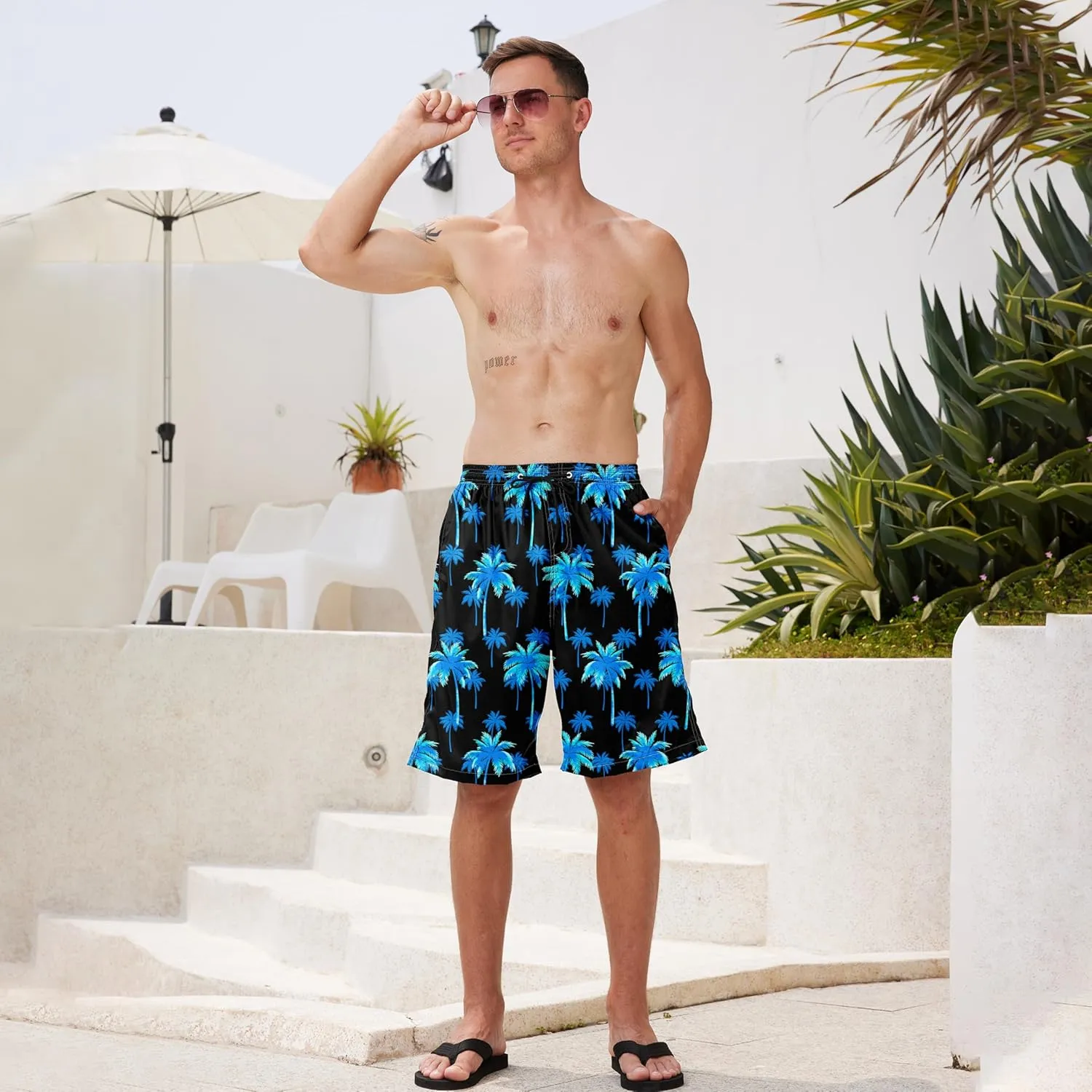 Mens Swim Trunks Quick Dry Board Shorts with Mesh Lining, Breathable Fit Hawaii Beach Shorts Swimwear Bathing Suits