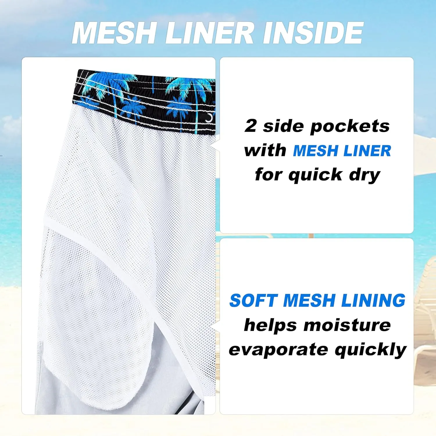 Mens Swim Trunks Quick Dry Board Shorts with Mesh Lining, Breathable Fit Hawaii Beach Shorts Swimwear Bathing Suits