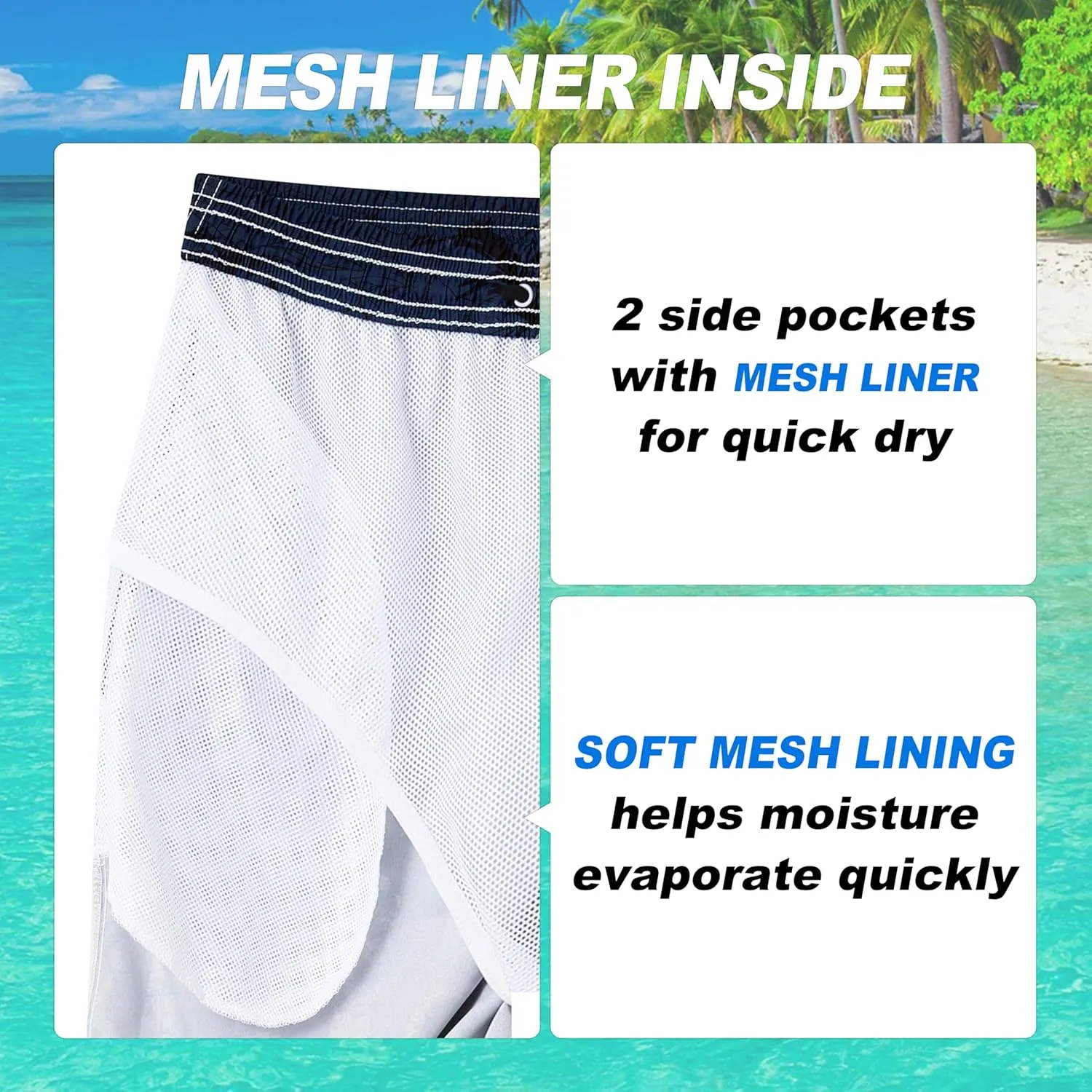 Mens Swim Trunks Quick Dry Board Shorts with Mesh Lining, Breathable Fit Hawaii Beach Shorts Swimwear Bathing Suits