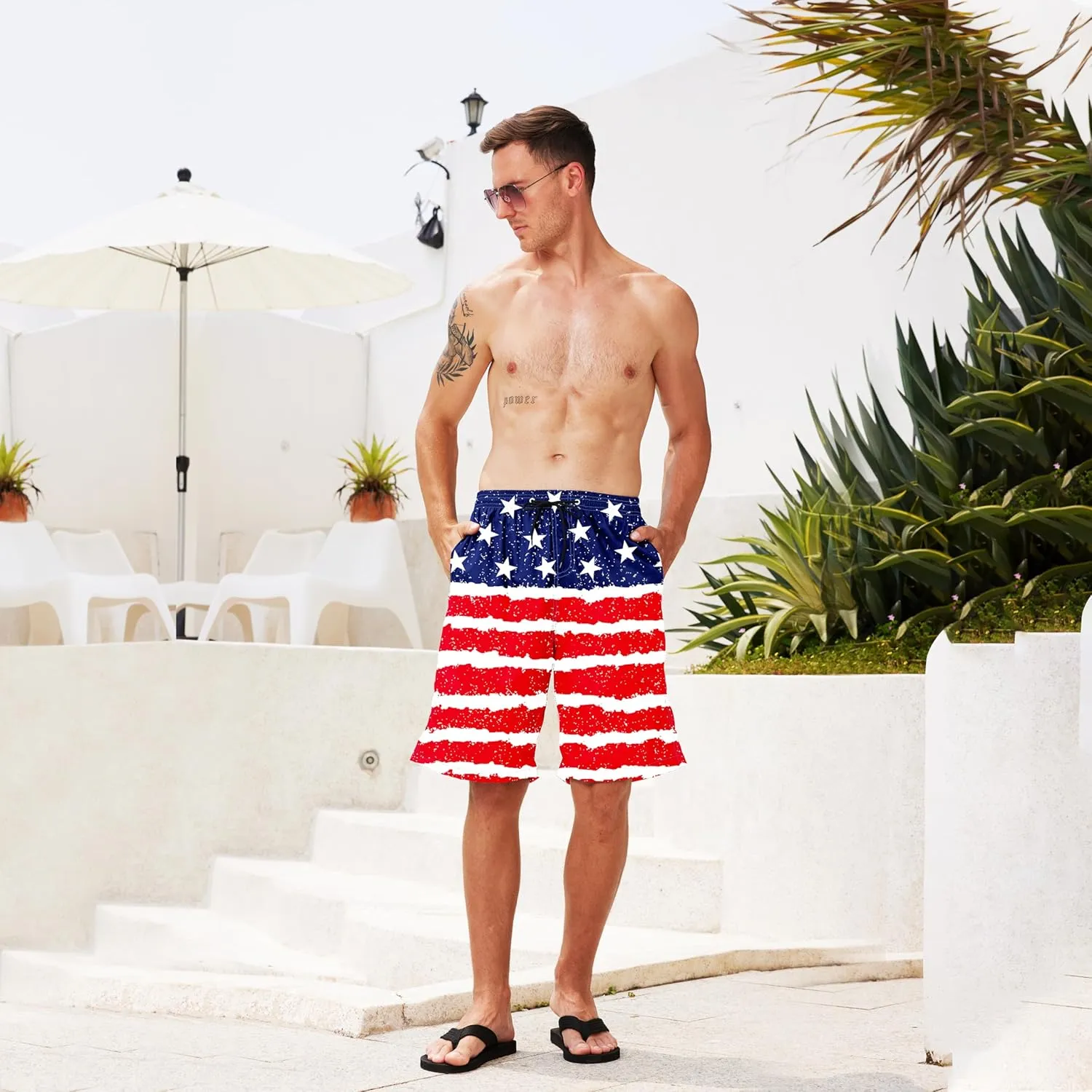 Mens Swim Trunks Quick Dry Board Shorts with Mesh Lining, Breathable Fit Hawaii Beach Shorts Swimwear Bathing Suits