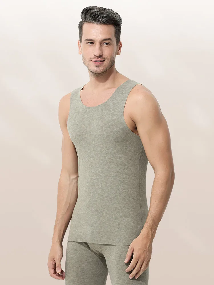 Men's Thermal Silk-Wool Sleeveless Vest - Solid Color Seamless Base Layer