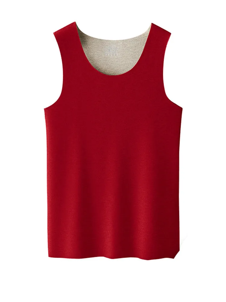 Men's Thermal Silk-Wool Sleeveless Vest - Solid Color Seamless Base Layer
