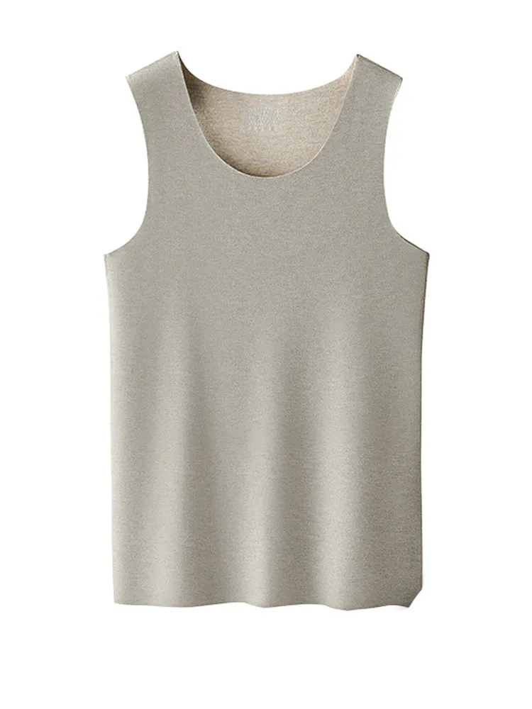 Men's Thermal Silk-Wool Sleeveless Vest - Solid Color Seamless Base Layer