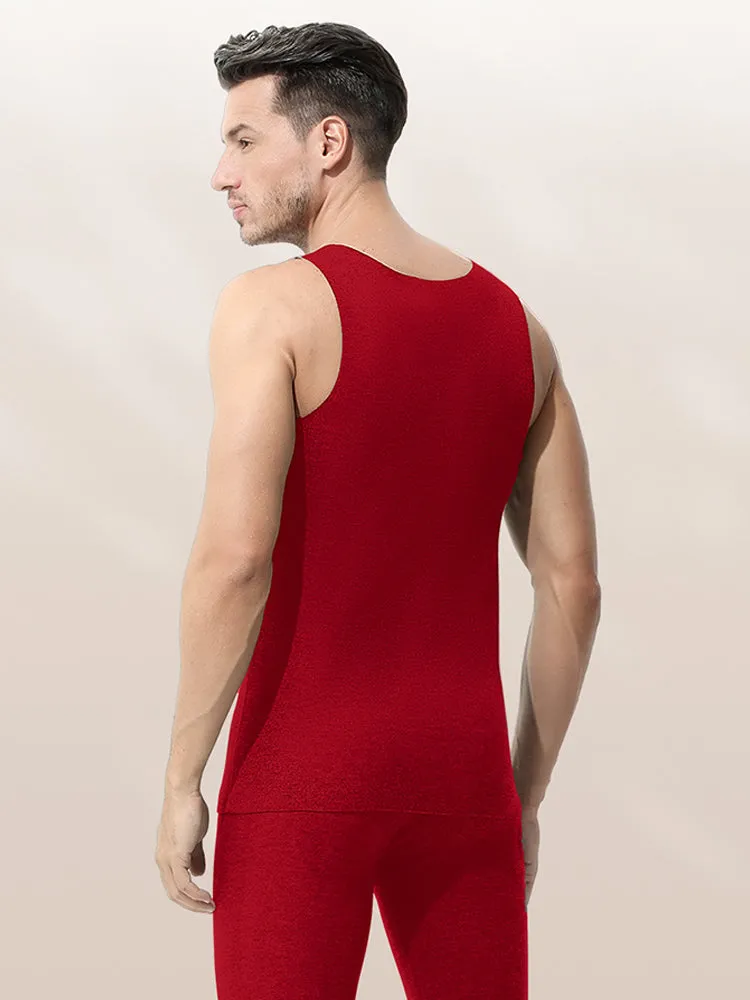 Men's Thermal Silk-Wool Sleeveless Vest - Solid Color Seamless Base Layer
