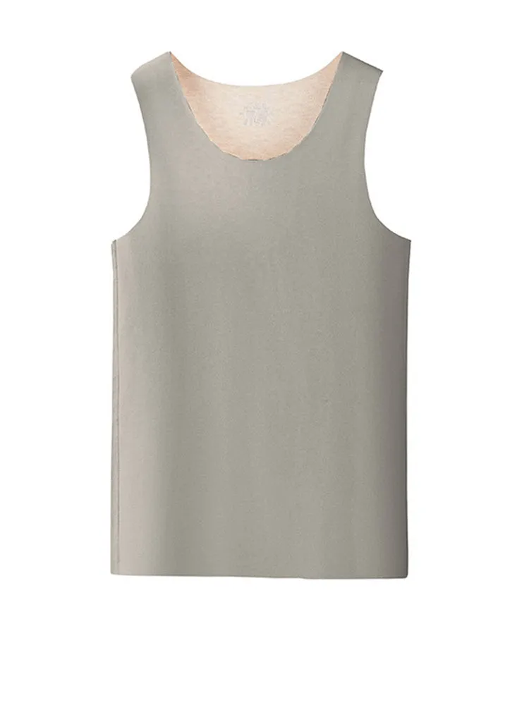 Men's Thermal Silk-Wool Sleeveless Vest - Solid Color Seamless Base Layer