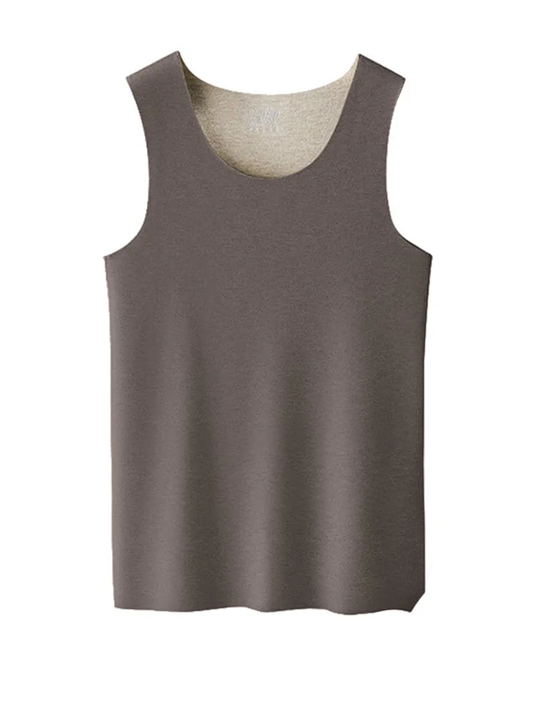 Men's Thermal Silk-Wool Sleeveless Vest - Solid Color Seamless Base Layer
