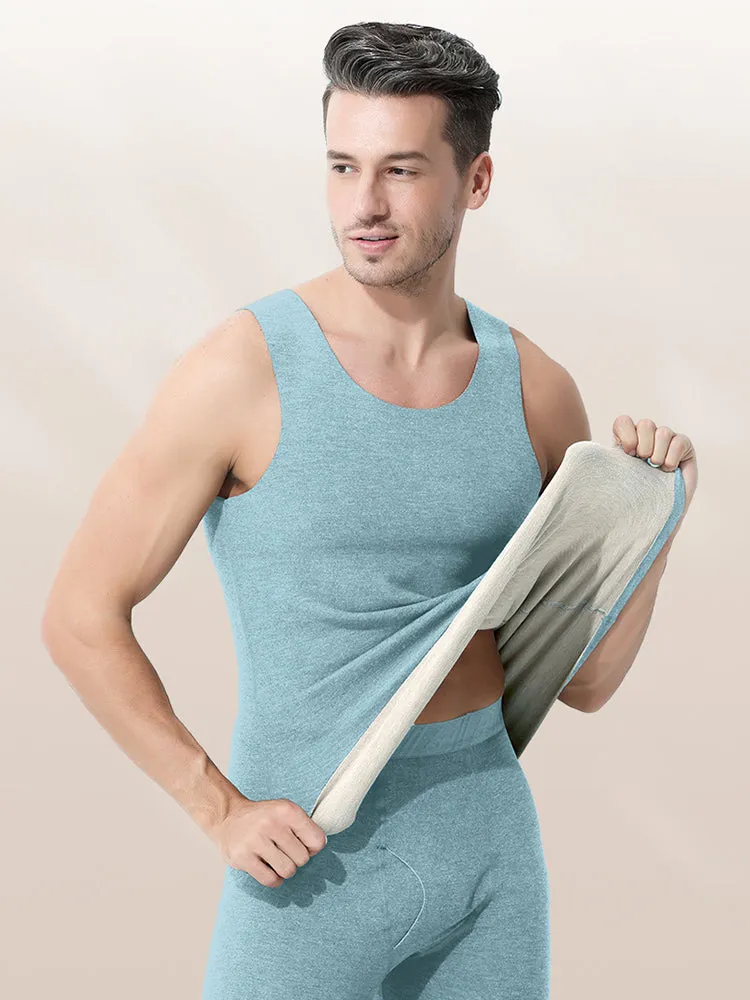 Men's Thermal Silk-Wool Sleeveless Vest - Solid Color Seamless Base Layer