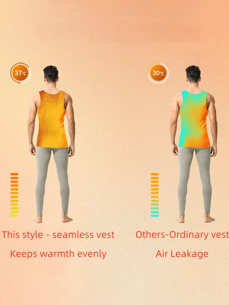 Men's Thermal Silk-Wool Sleeveless Vest - Solid Color Seamless Base Layer