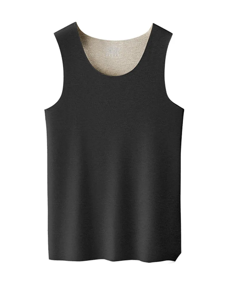 Men's Thermal Silk-Wool Sleeveless Vest - Solid Color Seamless Base Layer