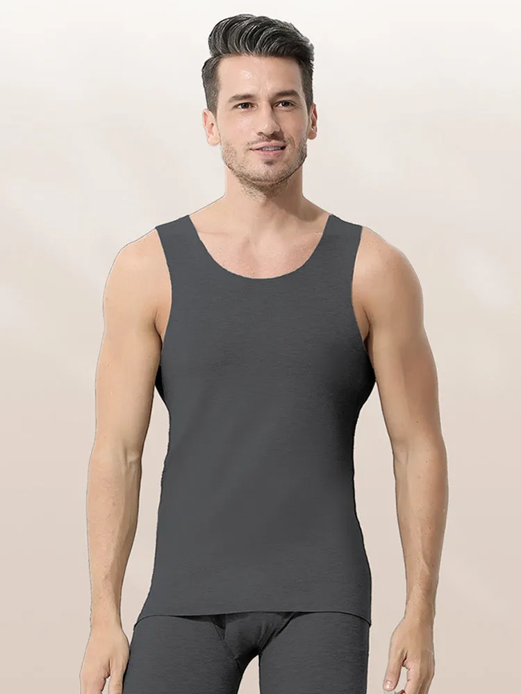 Men's Thermal Silk-Wool Sleeveless Vest - Solid Color Seamless Base Layer