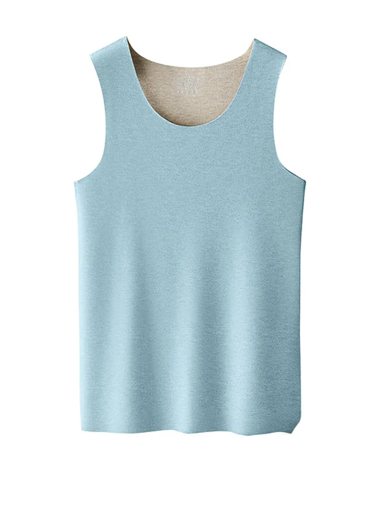 Men's Thermal Silk-Wool Sleeveless Vest - Solid Color Seamless Base Layer
