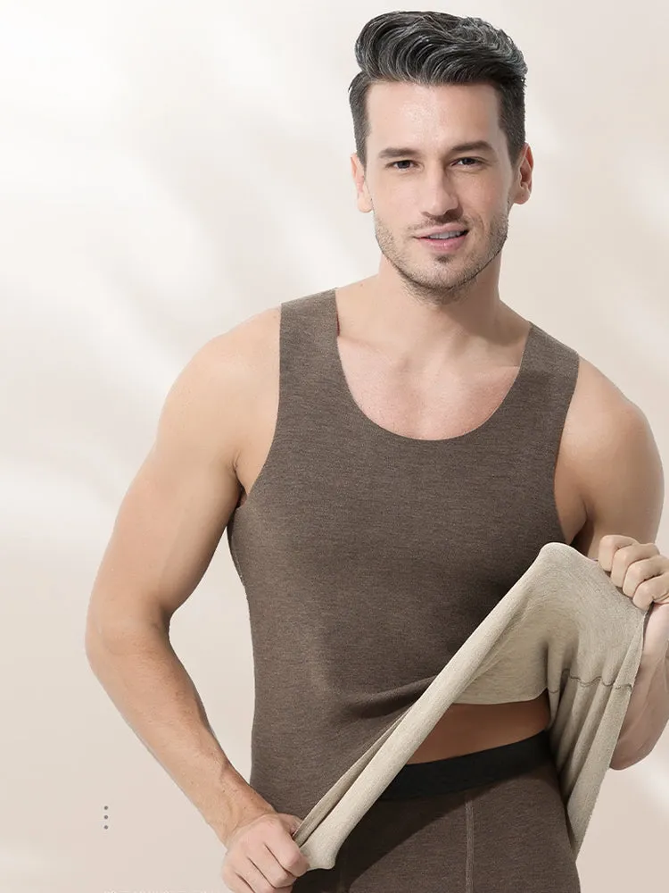Men's Thermal Silk-Wool Sleeveless Vest - Solid Color Seamless Base Layer