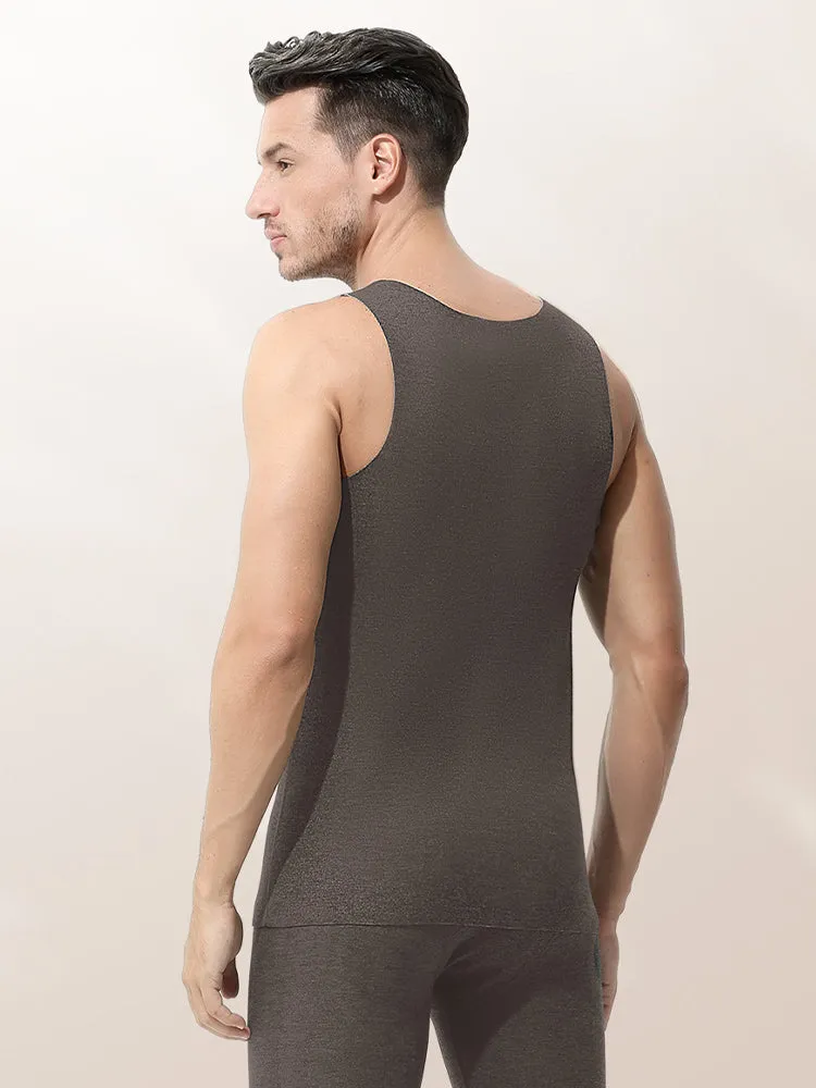 Men's Thermal Silk-Wool Sleeveless Vest - Solid Color Seamless Base Layer