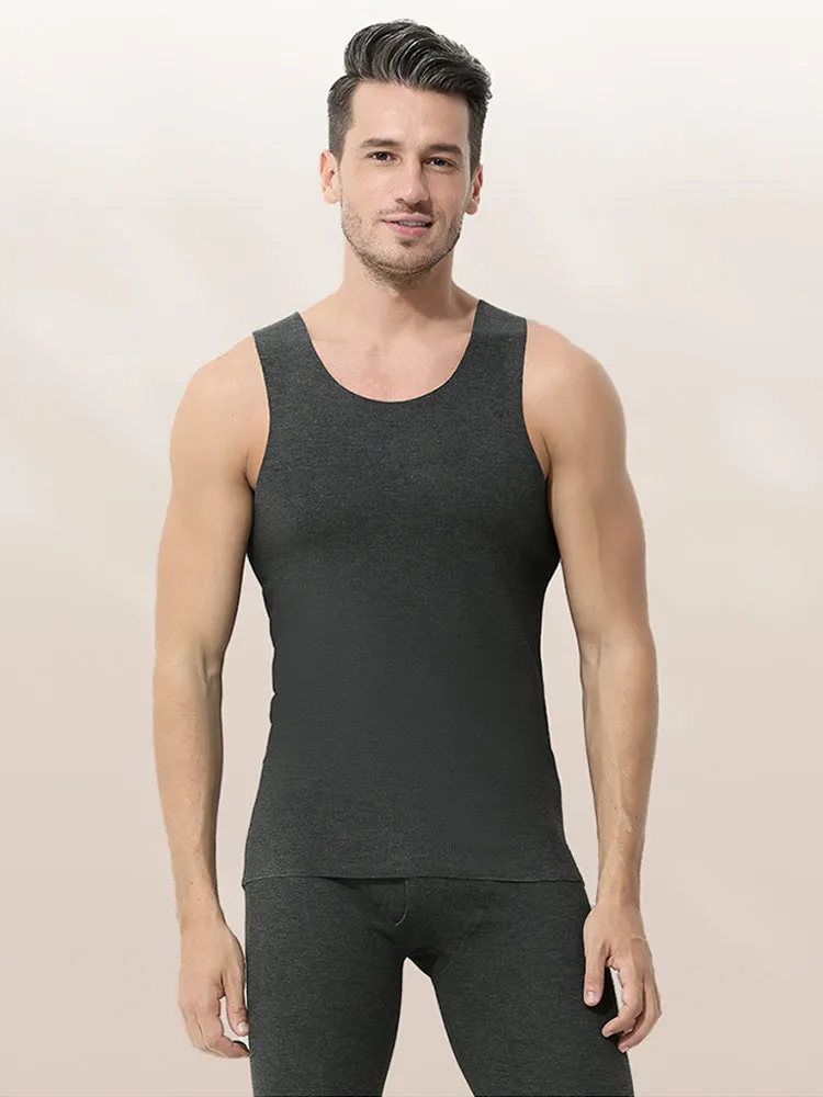 Men's Thermal Silk-Wool Sleeveless Vest - Solid Color Seamless Base Layer