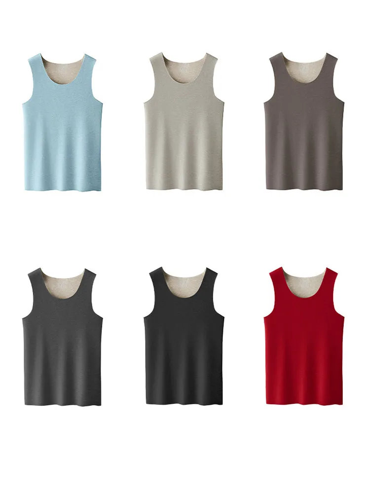 Men's Thermal Silk-Wool Sleeveless Vest - Solid Color Seamless Base Layer