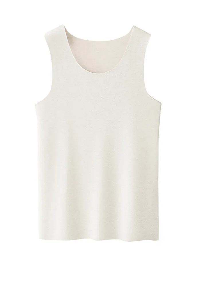 Men's Thermal Silk-Wool Sleeveless Vest - Solid Color Seamless Base Layer
