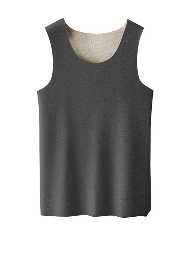 Men's Thermal Silk-Wool Sleeveless Vest - Solid Color Seamless Base Layer