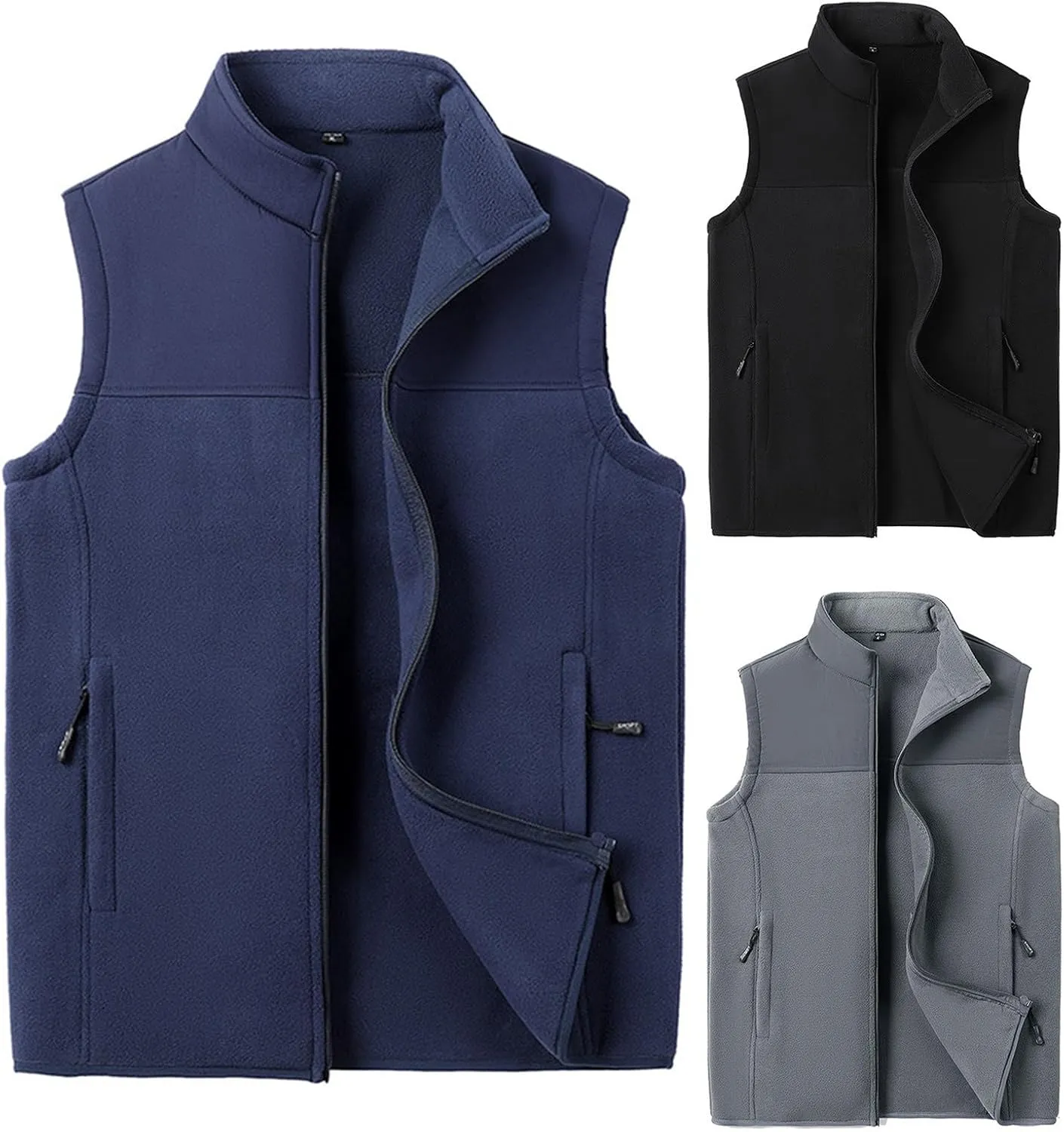 Men'S Vest Warm Vest Solid Color Loose Coat Men Black Vest Light Weight Vest Men Mens Fleece Vests With
