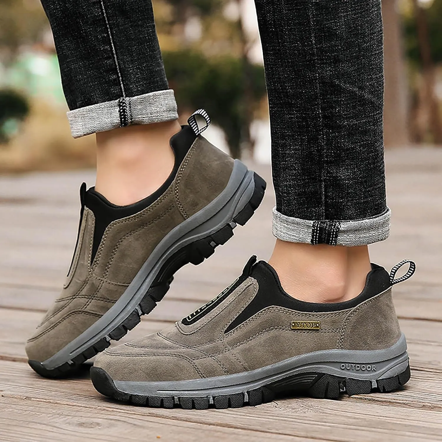 Men's White, Black, Grey Hiking Shoes - All Season, Flat Heel, Round Toe, Slip-On, Water Resistant, Slip-Resistant, Casual, Outdoor, Adult Men's Size