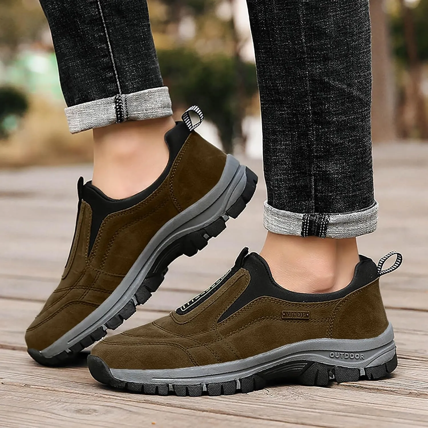 Men's White, Black, Grey Hiking Shoes - All Season, Flat Heel, Round Toe, Slip-On, Water Resistant, Slip-Resistant, Casual, Outdoor, Adult Men's Size