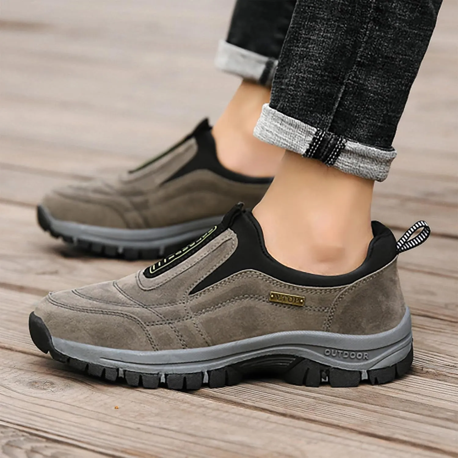 Men's White, Black, Grey Hiking Shoes - All Season, Flat Heel, Round Toe, Slip-On, Water Resistant, Slip-Resistant, Casual, Outdoor, Adult Men's Size