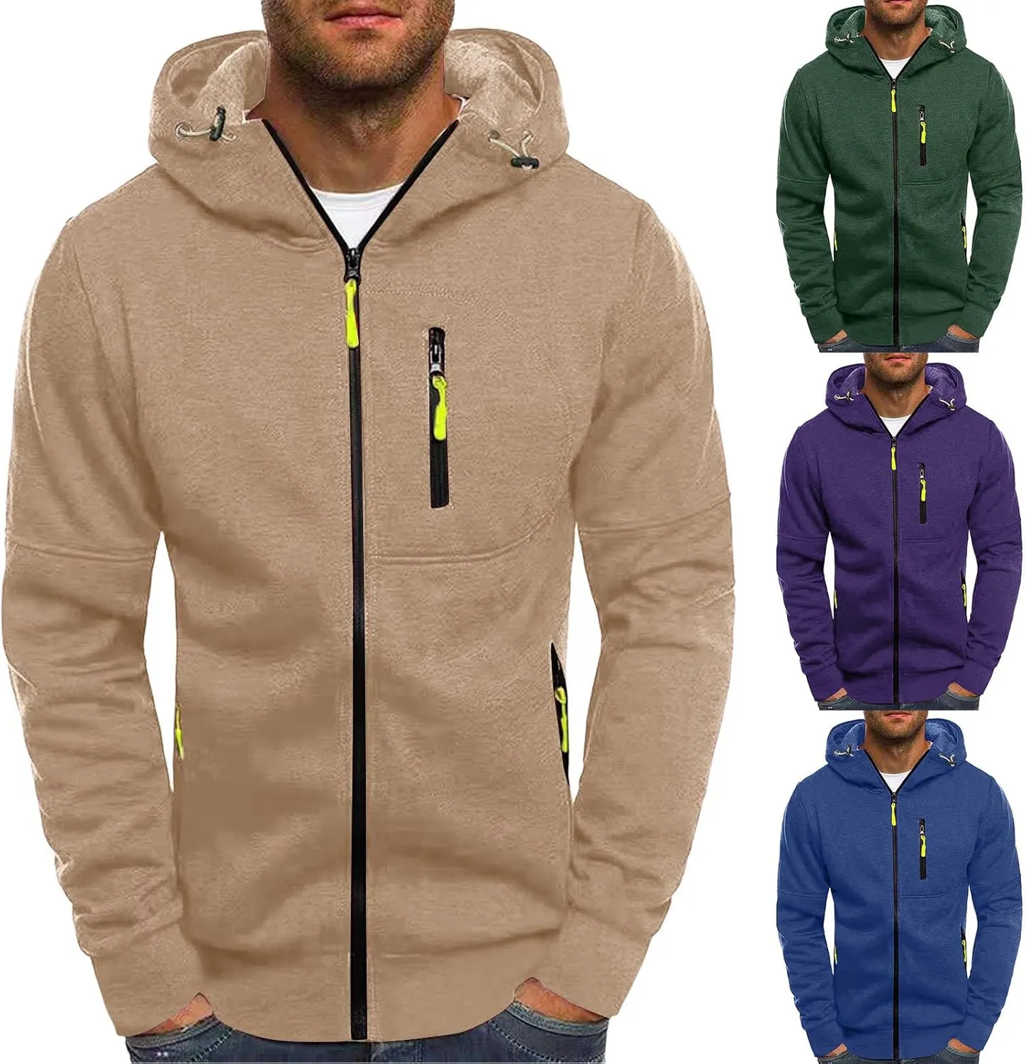 Mens Zip Up Hoodies Heavyweight Fleece Sports Track Jackets Sweatshirts for Gym Running