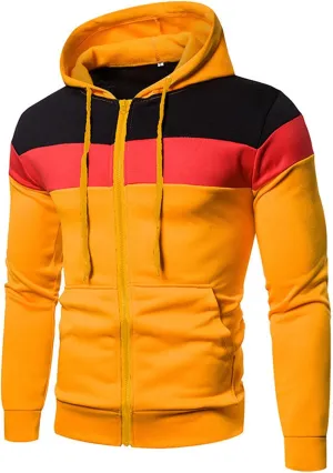 Mens Zip Up Hoodies Jacket Casual Color Block Print Sport Sweatshirts Outerwear Athletic Workout Pullover Sweatshirt