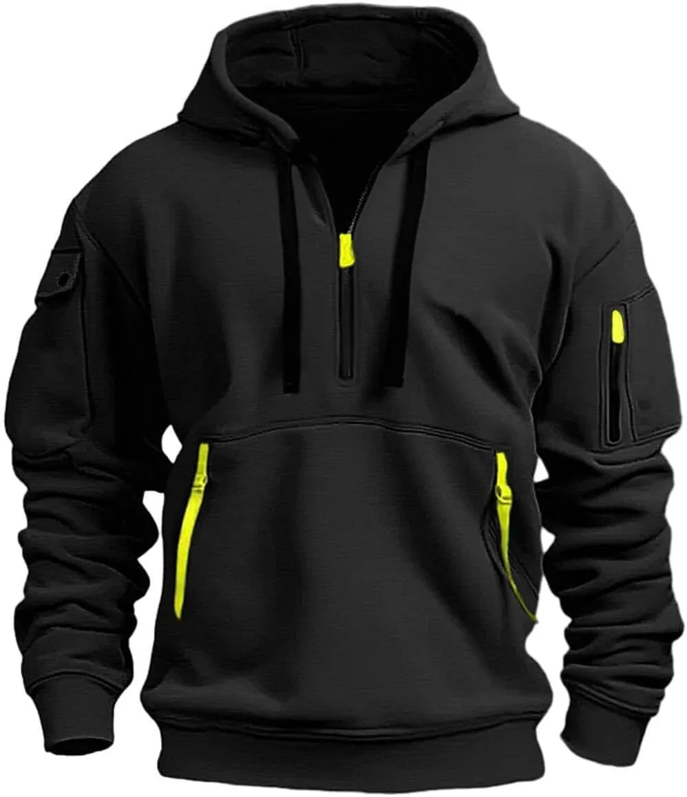 Mens Zip up Hoodies Multiple Pockets Lapel Sweatshirts Fashion Fleece Warm Loose Casual Tops Sports 2024 New