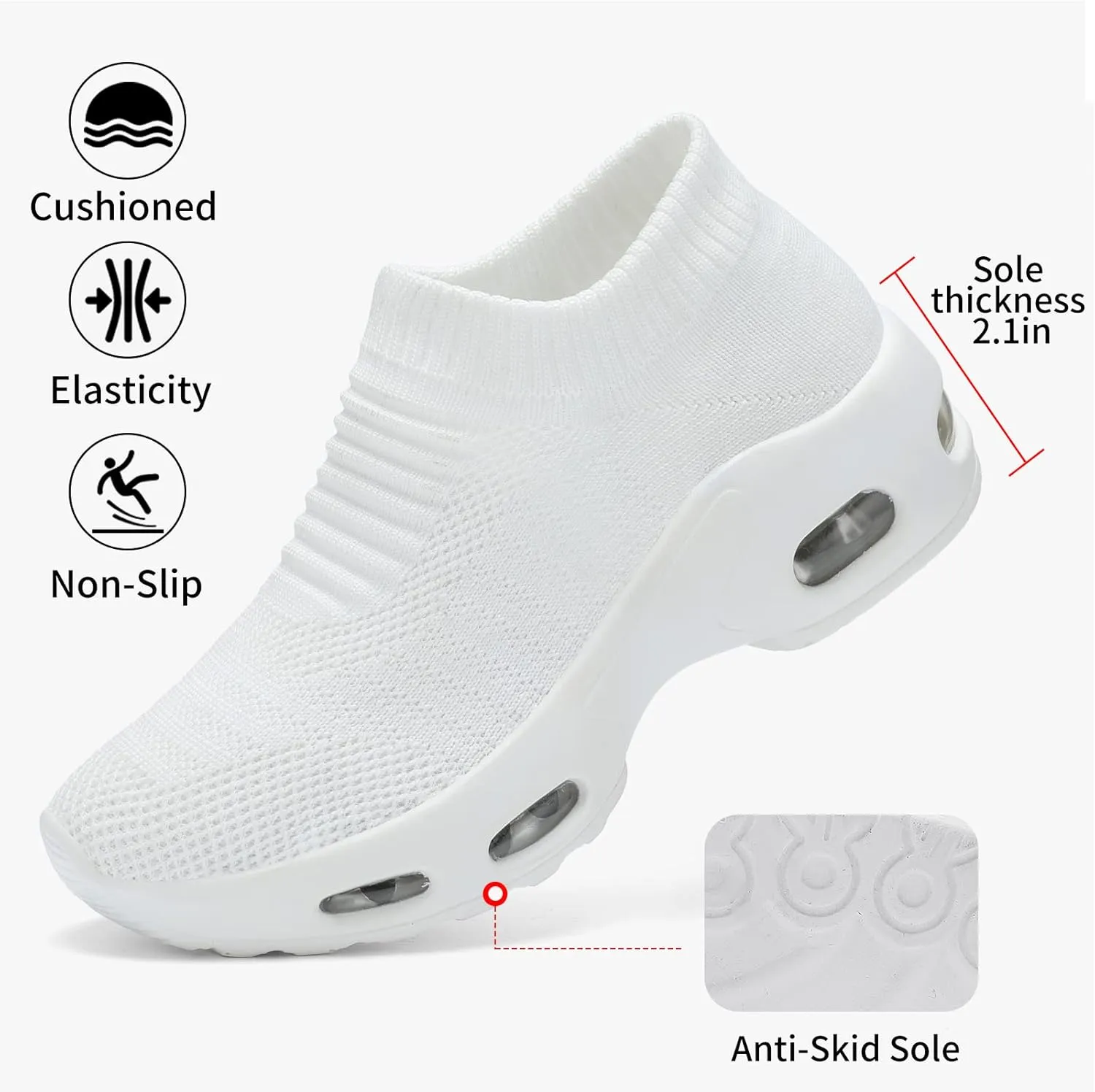 Mesh Sneakers for Women - Non Slip, Slip On, Sock Sneakers - Light Weight, Air Cushion Running, Work Shoes