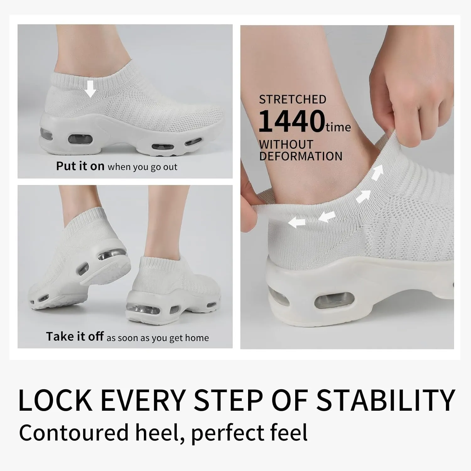 Mesh Sneakers for Women - Non Slip, Slip On, Sock Sneakers - Light Weight, Air Cushion Running, Work Shoes