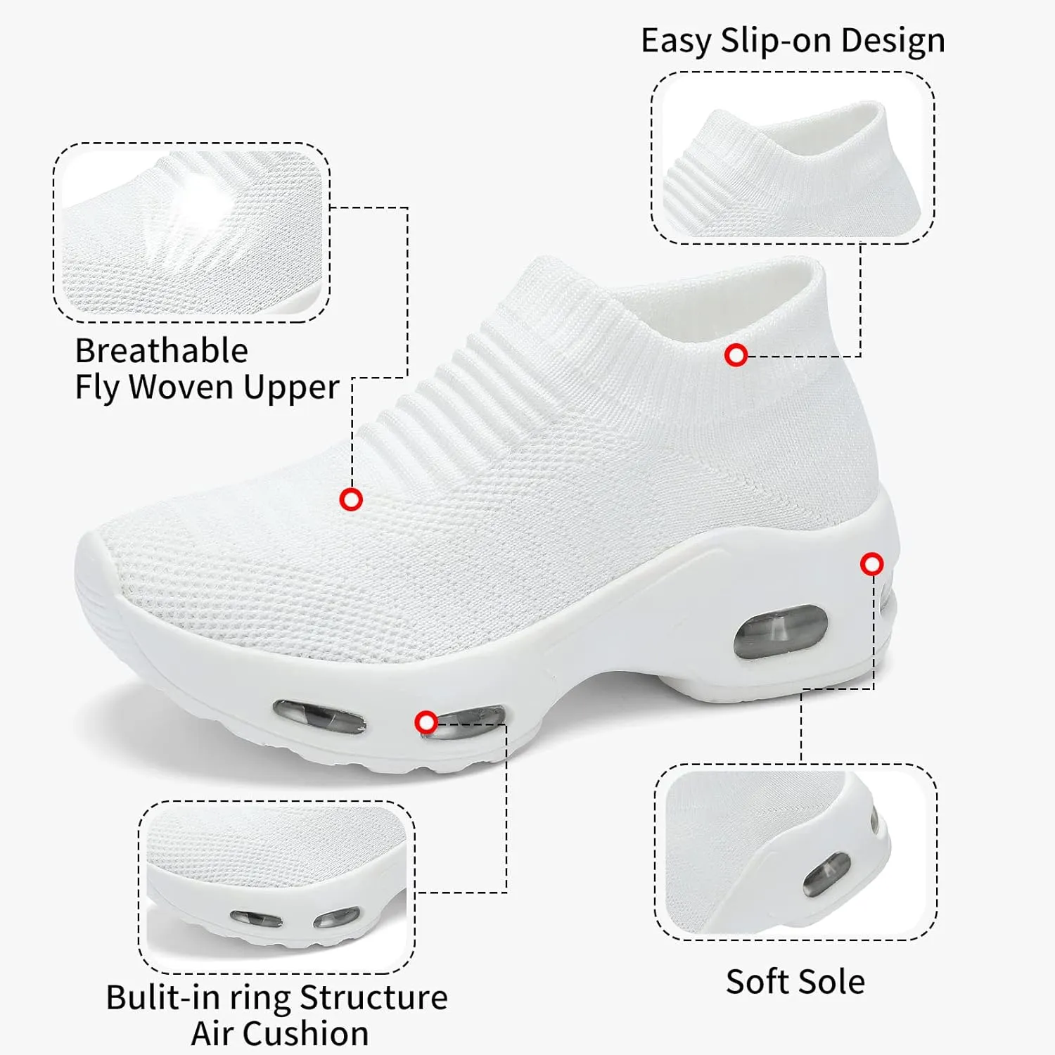 Mesh Sneakers for Women - Non Slip, Slip On, Sock Sneakers - Light Weight, Air Cushion Running, Work Shoes