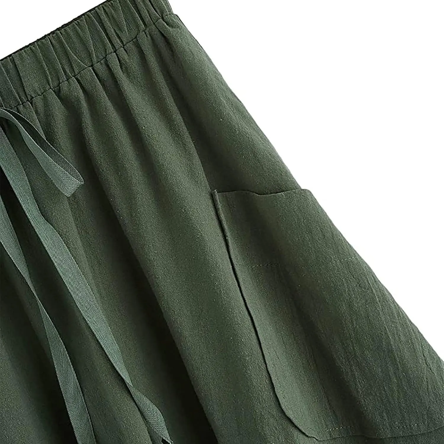 Midi Skirts for Women Summer Drawstring Elastic Waisted Flowy A-Line Swing Pleated Skirt with Pockets