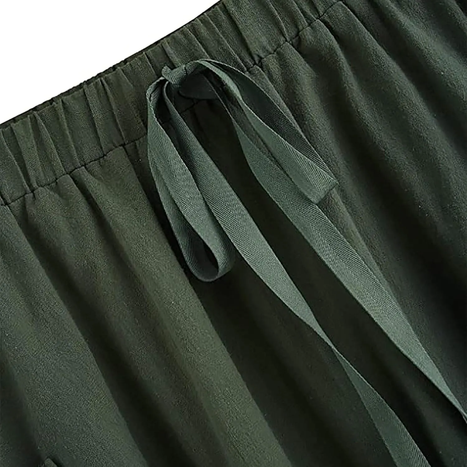Midi Skirts for Women Summer Drawstring Elastic Waisted Flowy A-Line Swing Pleated Skirt with Pockets