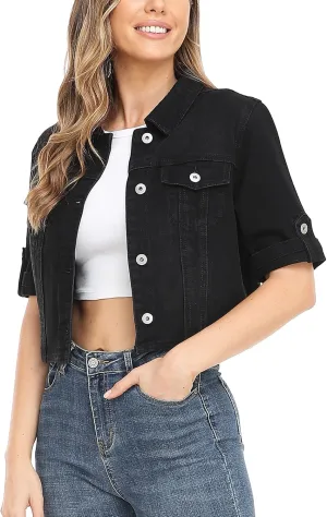 MISS MOLY Women's Cropped Denim Jackets Summer Short Sleeve Classic Casual Jean Jackets