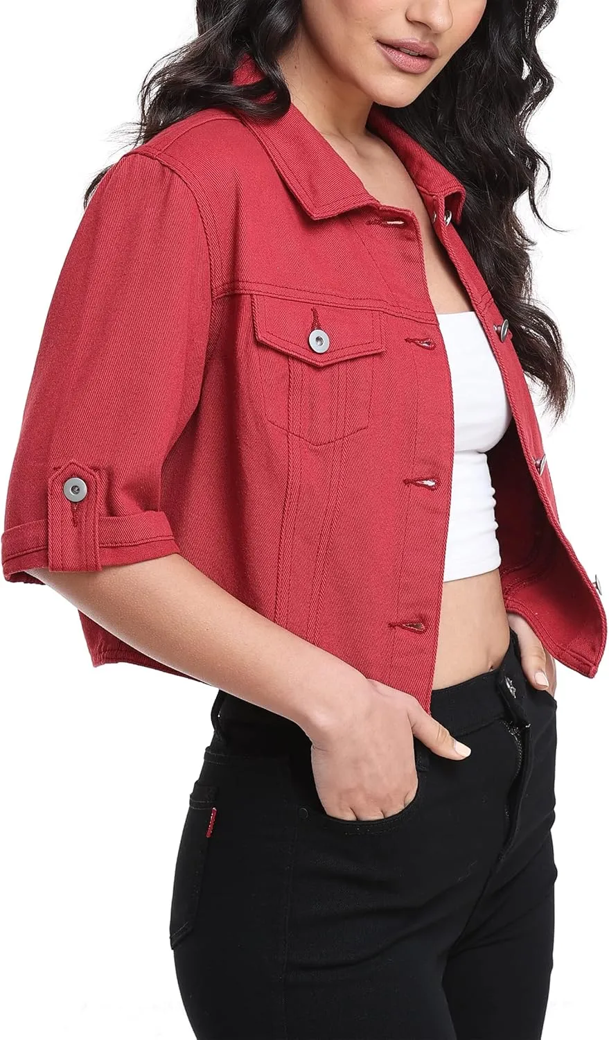 MISS MOLY Women's Cropped Denim Jackets Summer Short Sleeve Classic Casual Jean Jackets