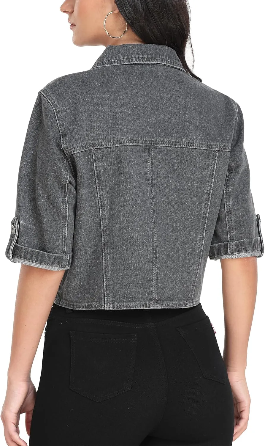 MISS MOLY Women's Cropped Denim Jackets Summer Short Sleeve Classic Casual Jean Jackets