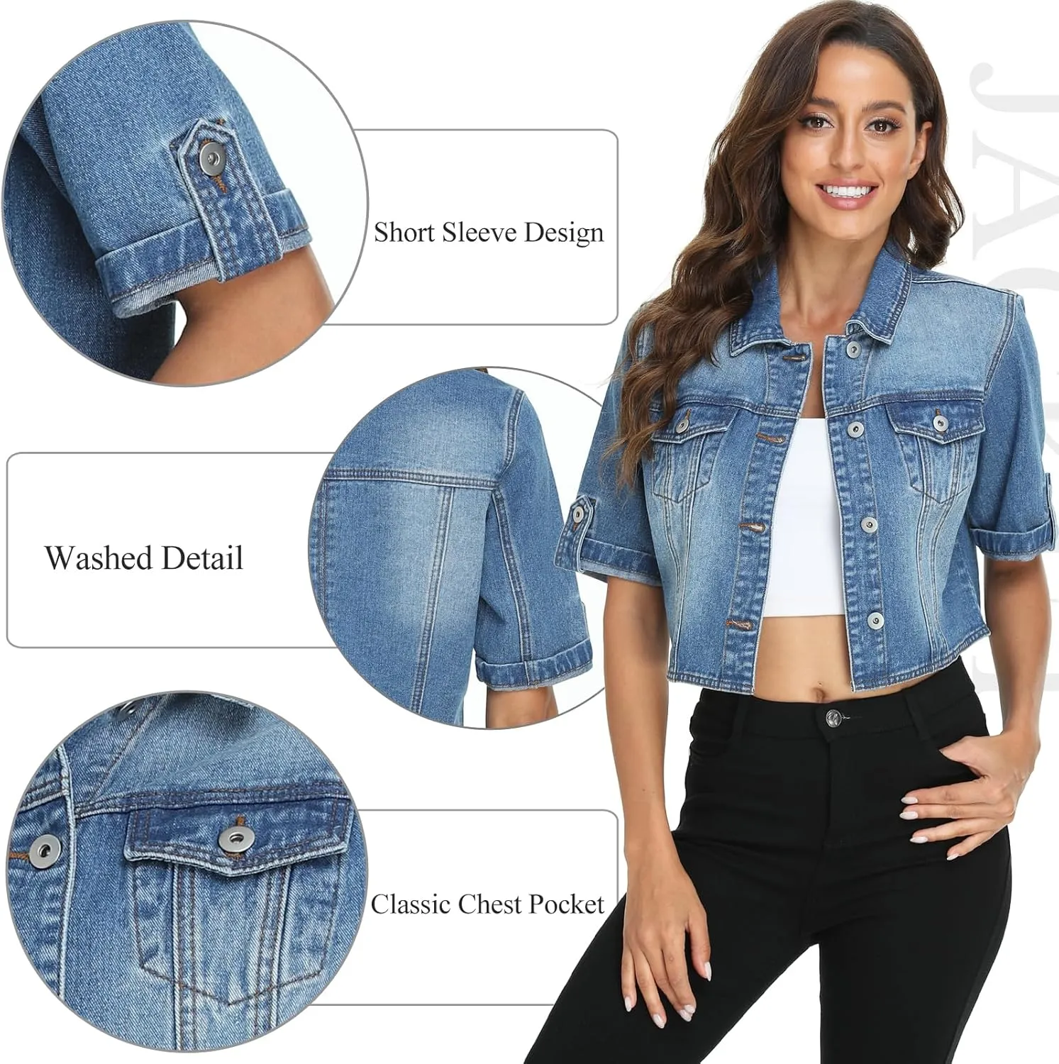 MISS MOLY Women's Cropped Denim Jackets Summer Short Sleeve Classic Casual Jean Jackets
