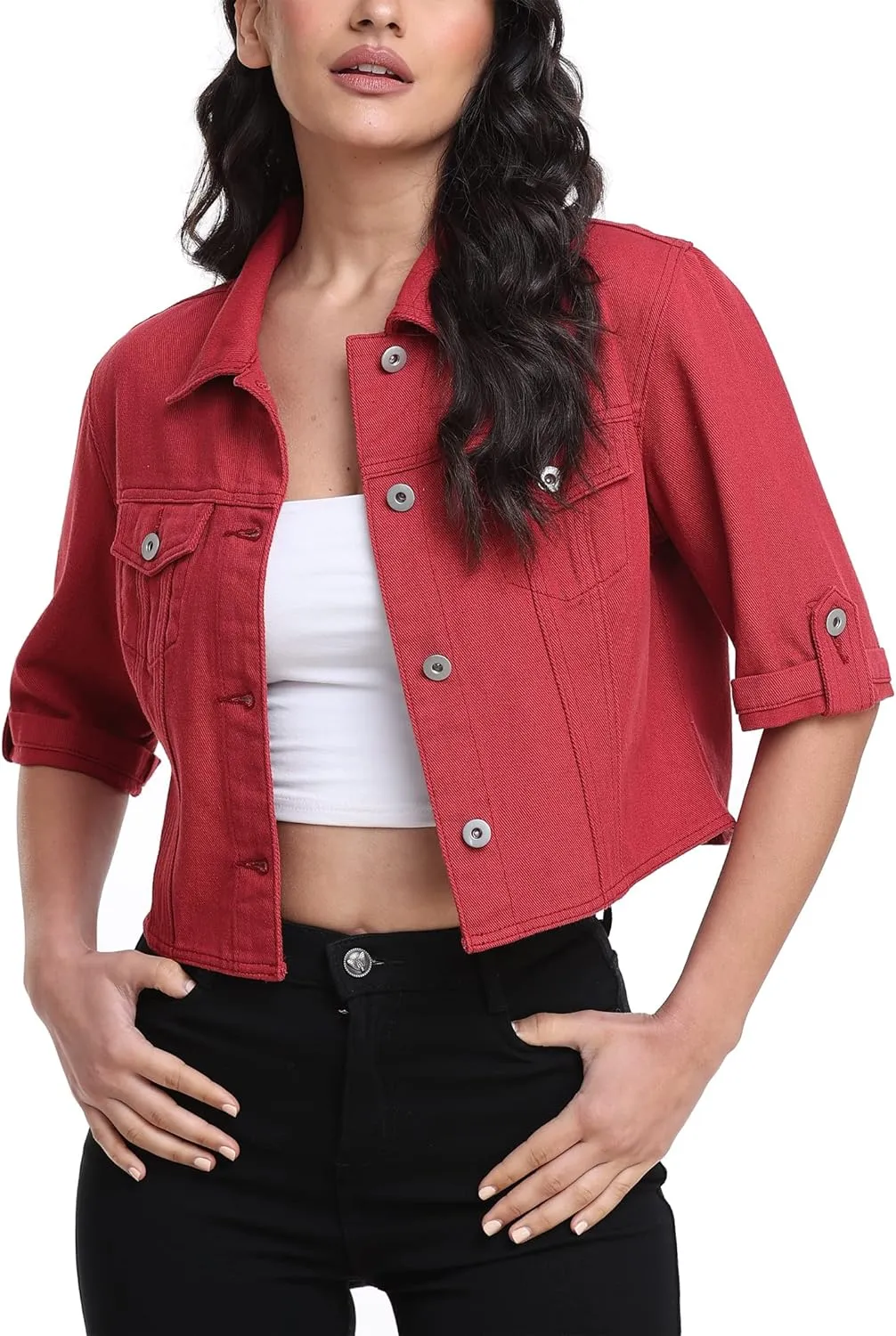 MISS MOLY Women's Cropped Denim Jackets Summer Short Sleeve Classic Casual Jean Jackets